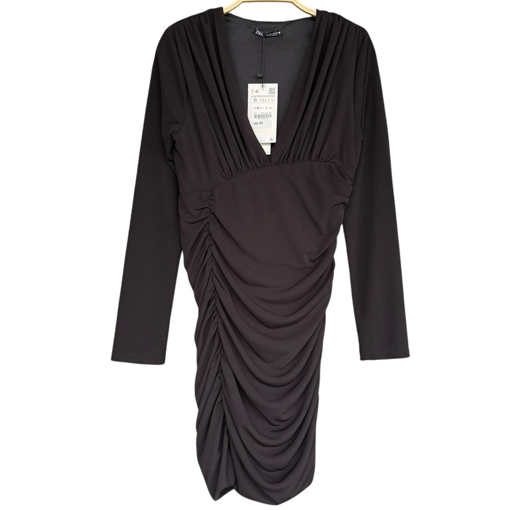 ZARA Black Ruched Dress